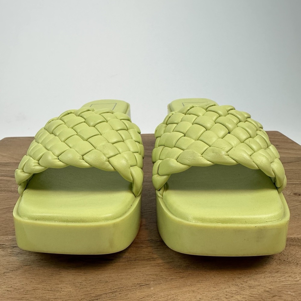 Womens Dolce Vita Goldy Green Faux‎ Leather Braided Slip On Heels Sandals Size 8 - Picture 3 of 8